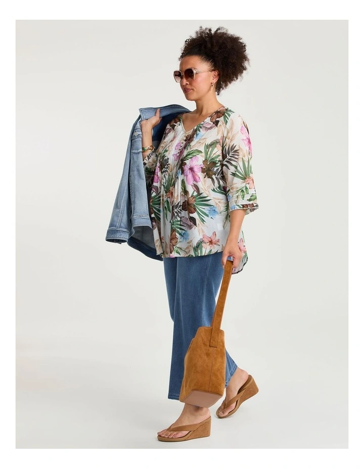Cotton 3/4 Sleeve Pintuck Top image 4