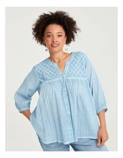 Cotton Self Stripe Top Cloud Blue