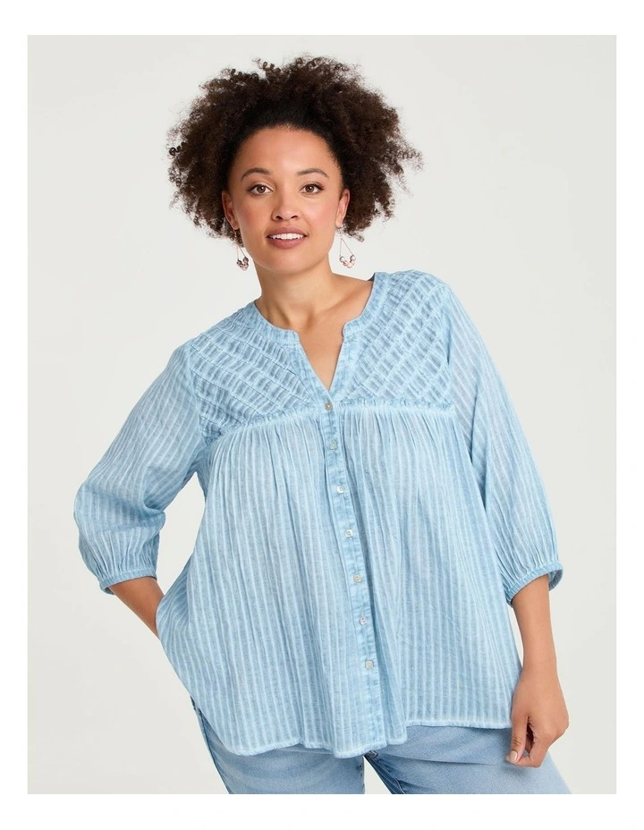 Cotton Self Stripe Top Cloud Blue image 1