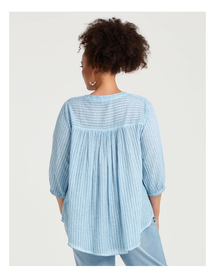 Cotton Self Stripe Top Cloud Blue image 2
