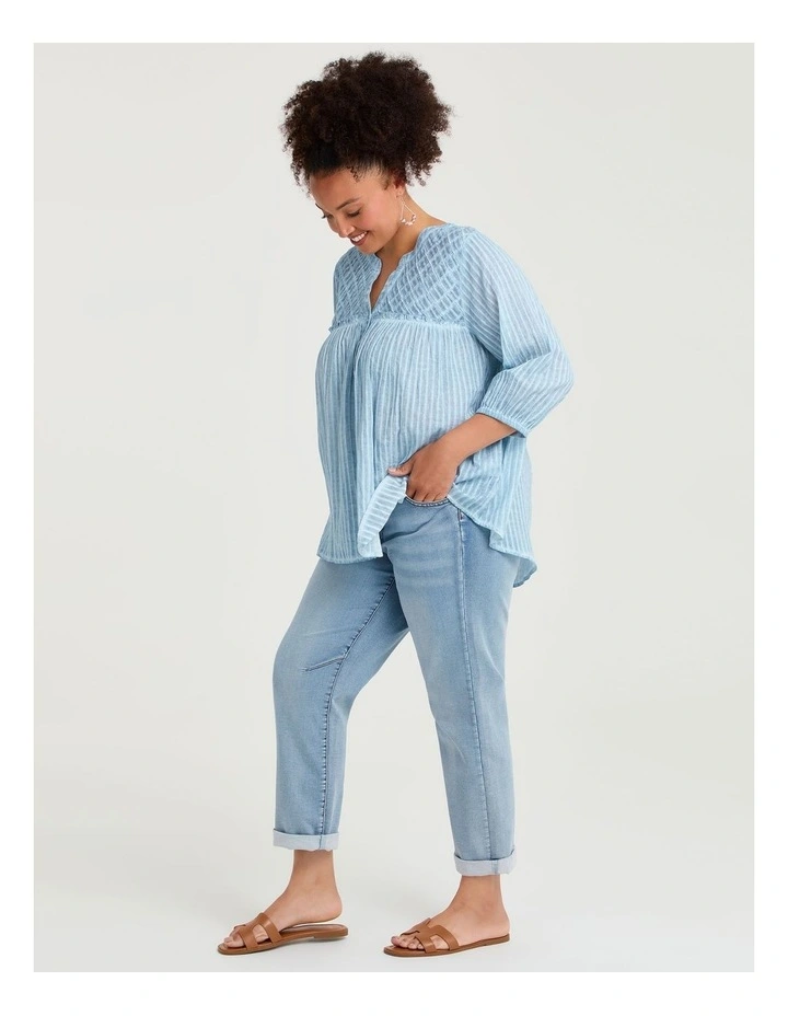 Cotton Self Stripe Top Cloud Blue image 3