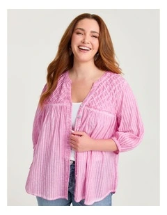 Cotton Self Stripe Top Mid Pink