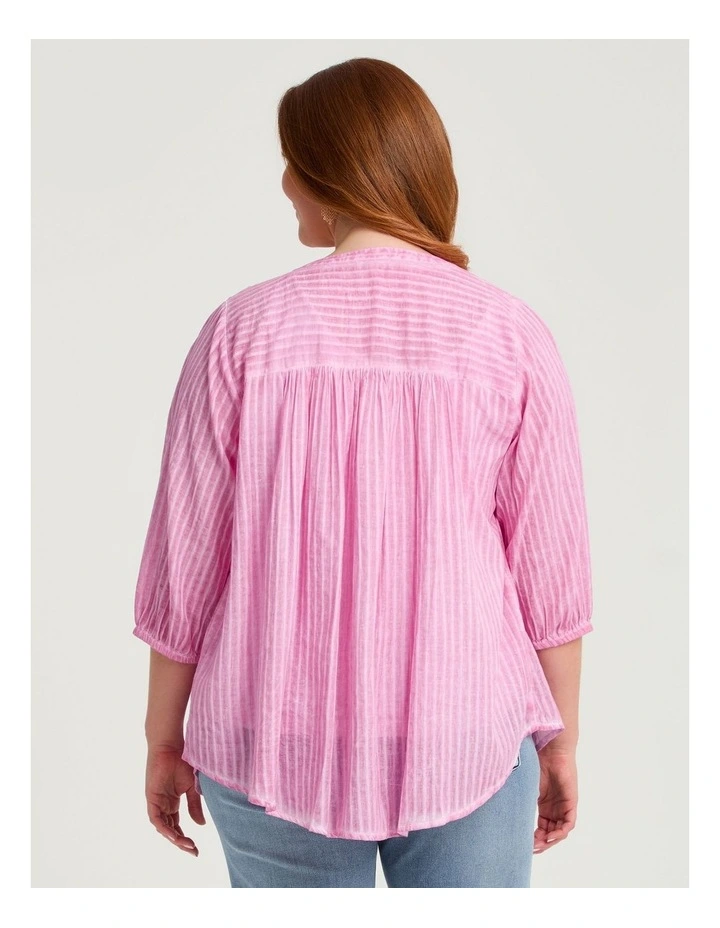 Cotton Self Stripe Top Mid Pink image 2