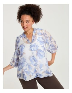 Lyocell Linen Blend Bloom Top Print