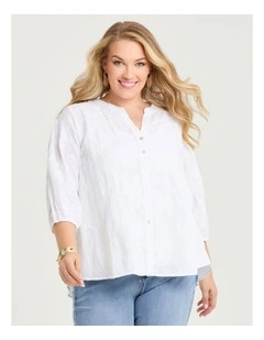 Cotton Embroidery Button Top White