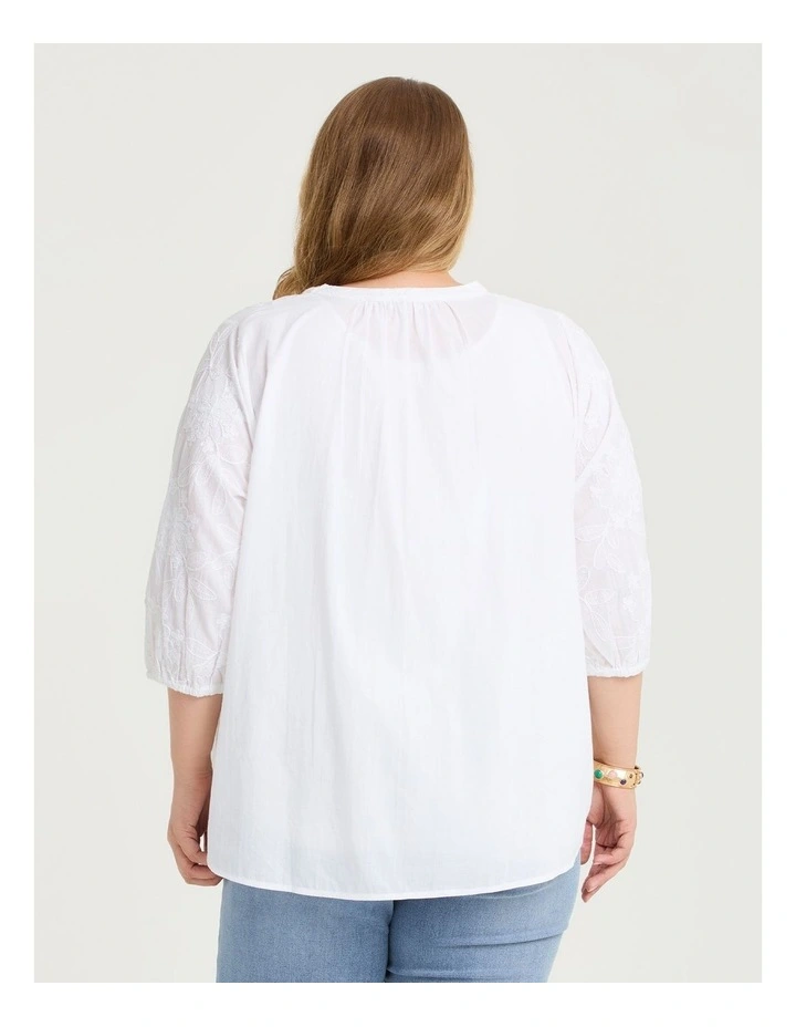 Cotton Embroidery Button Top White image 2