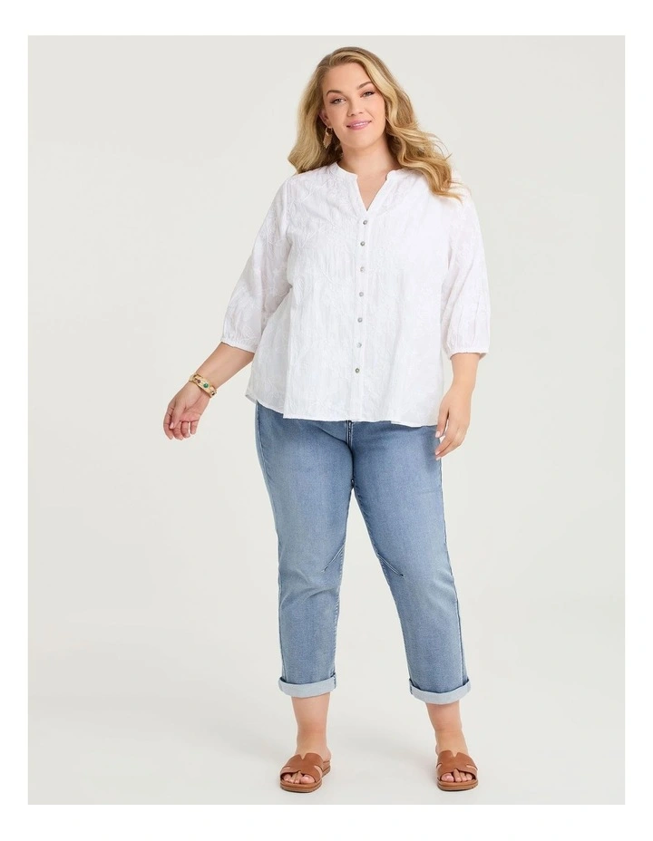Cotton Embroidery Button Top White image 4