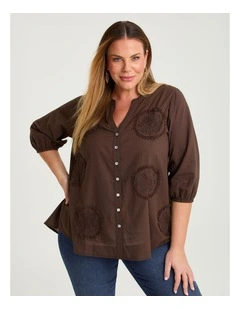 Cotton Spot Embroidery Top Dark Cocoa