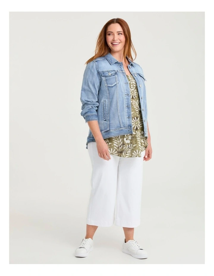 Cotton Elbow Sleeve Pintuck Top Elm Green/Off White image 4