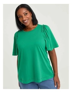 Cotton Contrast Stitch Top Verdant Green