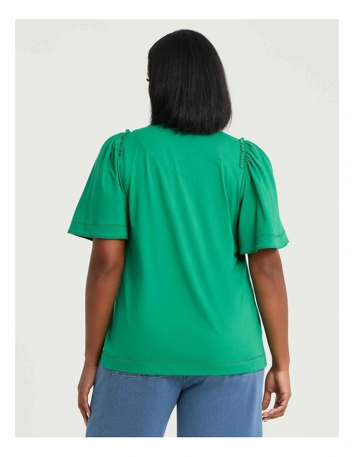 Cotton Contrast Stitch Top Verdant Green image 2