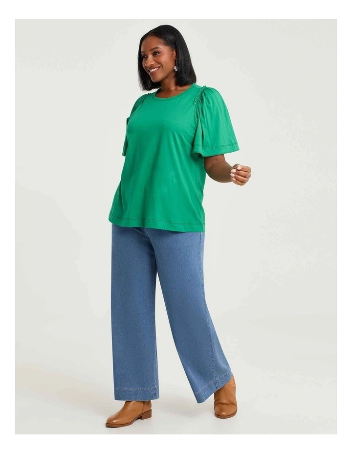 Cotton Contrast Stitch Top Verdant Green image 3