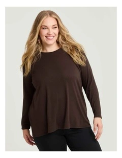 Rib Back Button Detail Top Chocolate