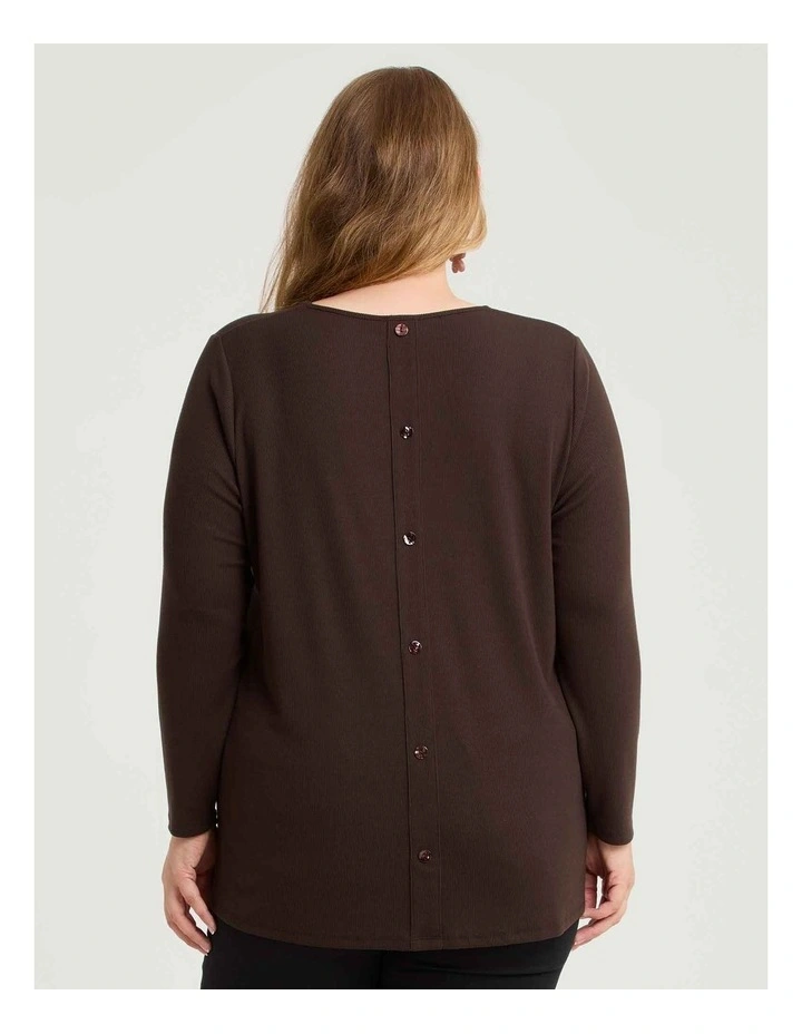 Rib Back Button Detail Top Chocolate image 2