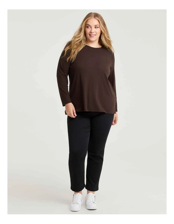 Rib Back Button Detail Top Chocolate image 3