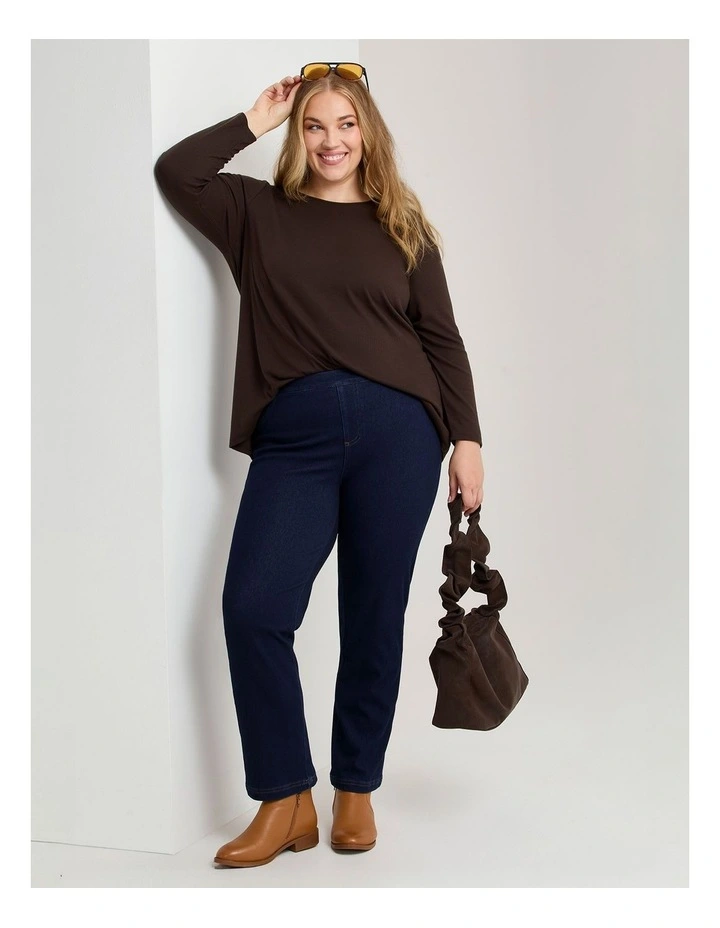 Rib Back Button Detail Top Chocolate image 4