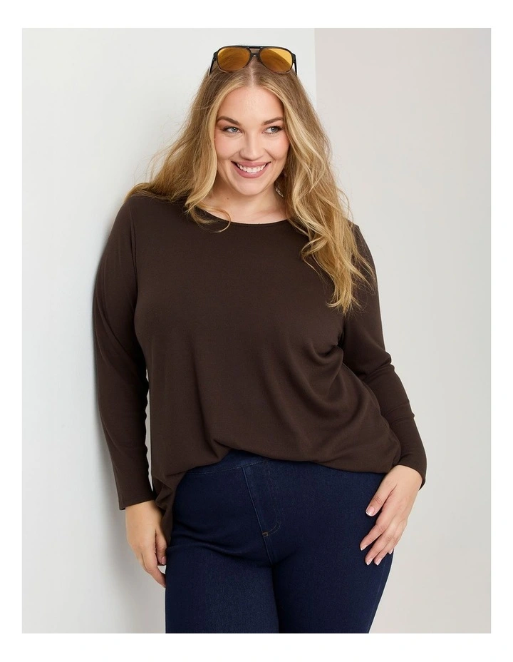 Rib Back Button Detail Top Chocolate image 5