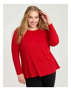 Rib Back Button Detail Top Deep Red