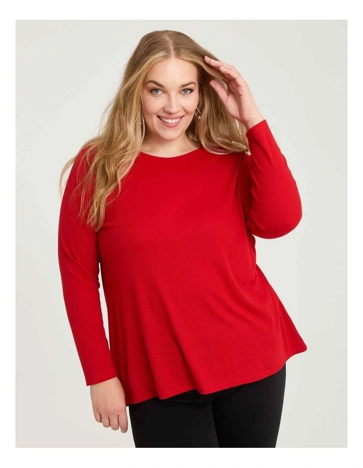 Rib Back Button Detail Top Deep Red image 1