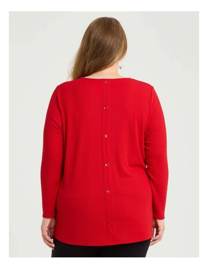 Rib Back Button Detail Top Deep Red image 2