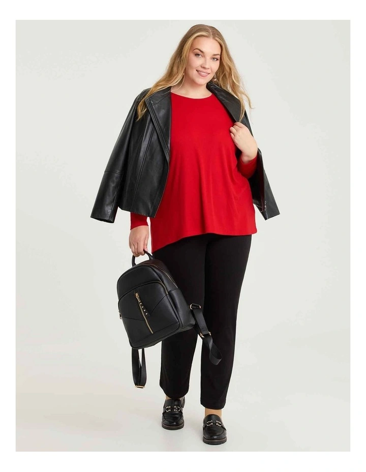 Rib Back Button Detail Top Deep Red image 4