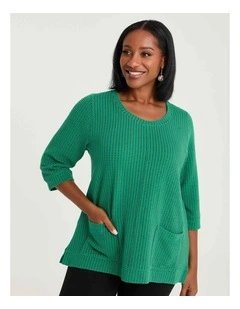 Ticking Rib Pocket Detail Top Verdant Green/black