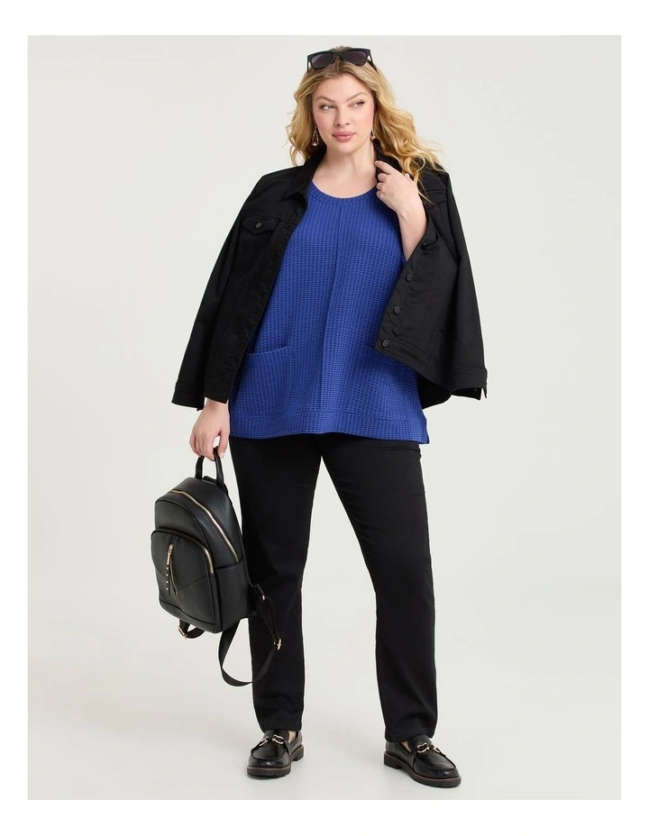 Ticking Rib Pocket Detail Top Palace Blue/black image 4