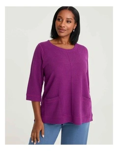 Ticking Rib Pocket Detail Top Vivid Viola/black