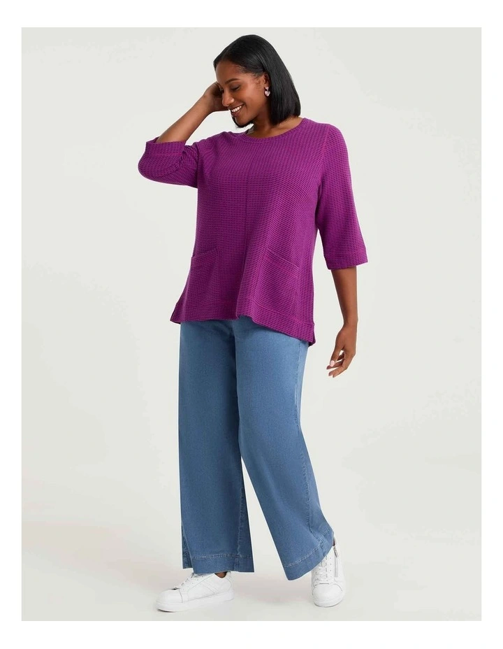 Ticking Rib Pocket Detail Top Vivid Viola/black image 3