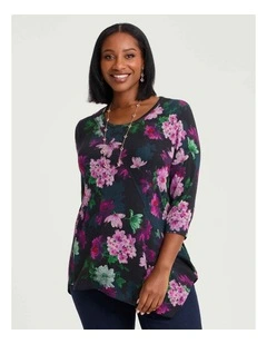 Bamboo Cosy Asymmetric Hem Top Print