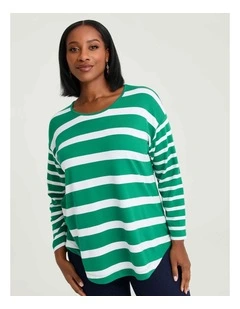 Bamboo Ponte Classic Stripe Top Green/white