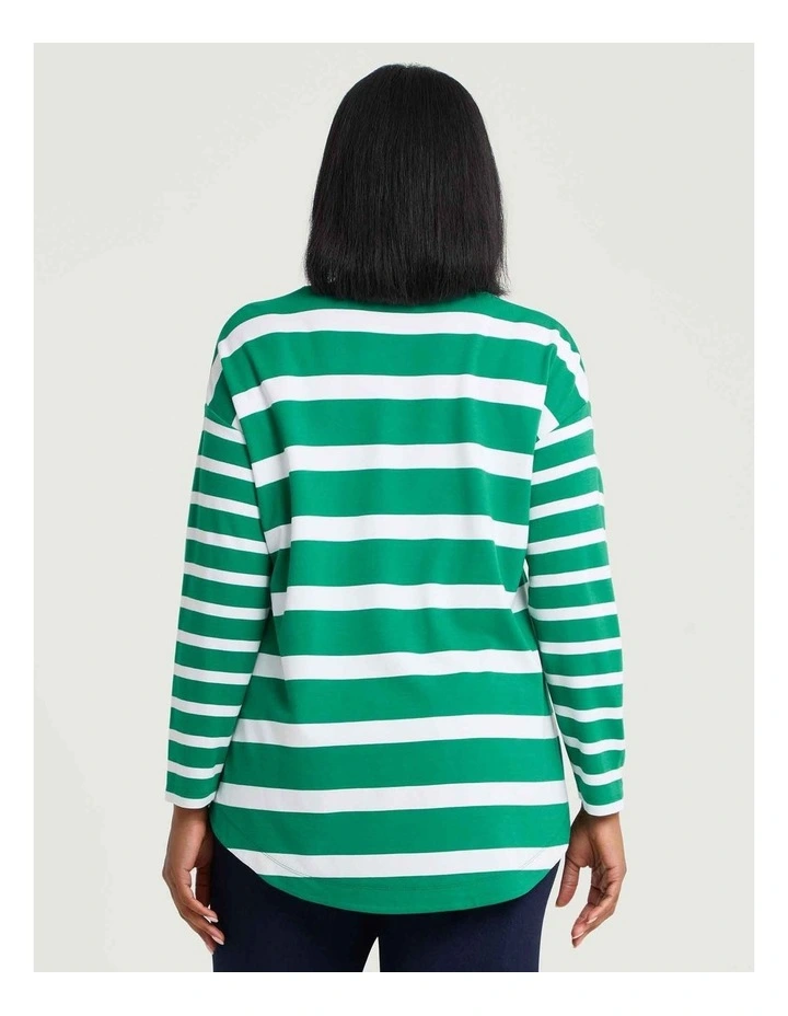 Bamboo Ponte Classic Stripe Top Green/white image 2