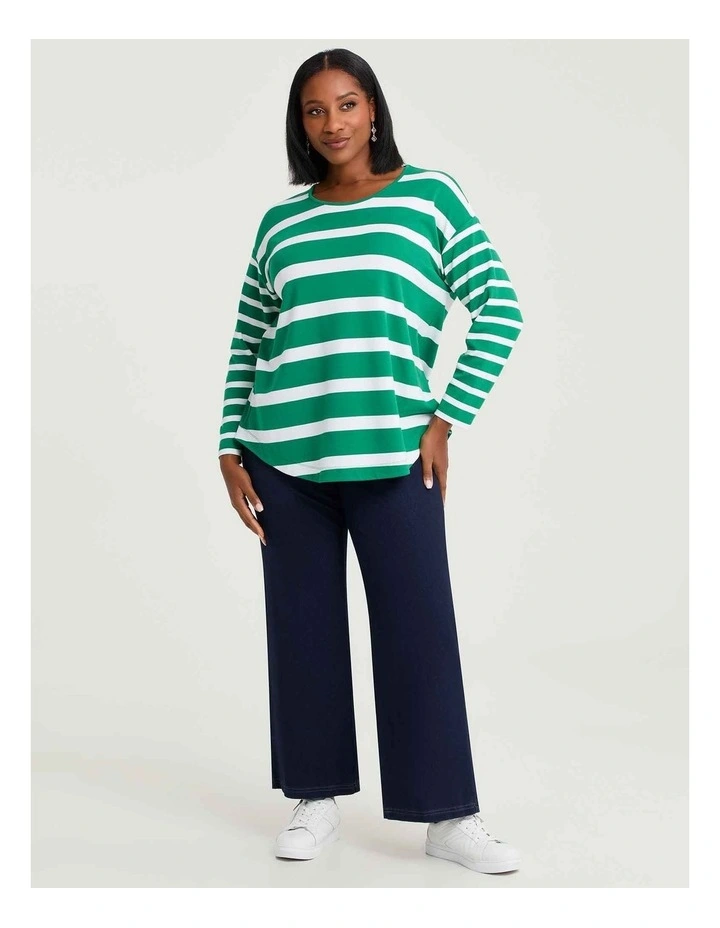Bamboo Ponte Classic Stripe Top Green/white image 3