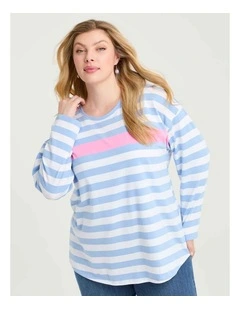 Cotton Pastel Stripe Top Periwinkle/white