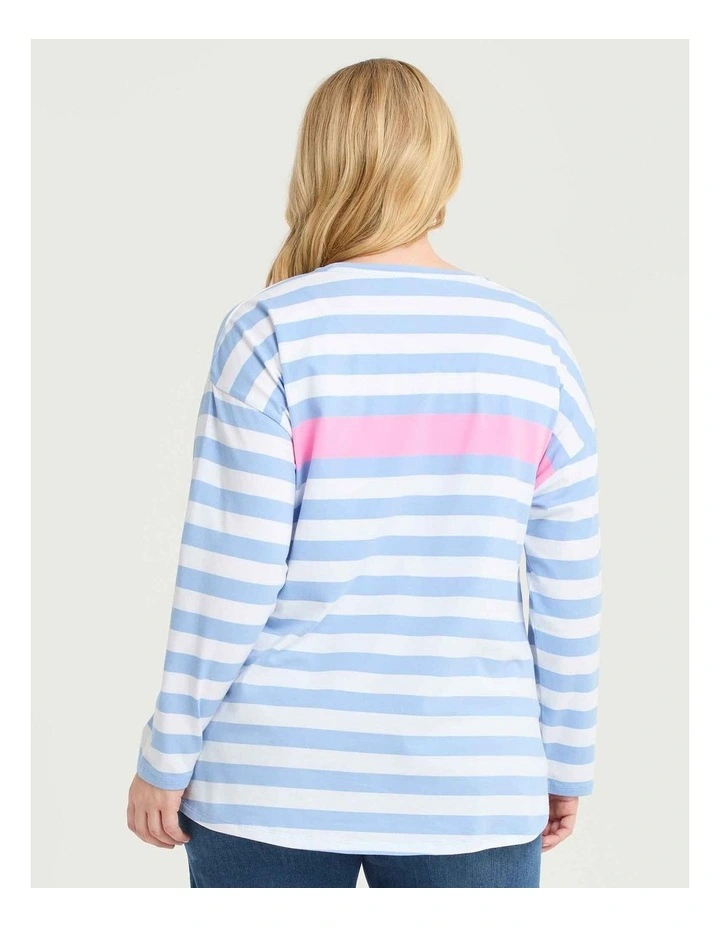 Cotton Pastel Stripe Top Periwinkle/white image 2