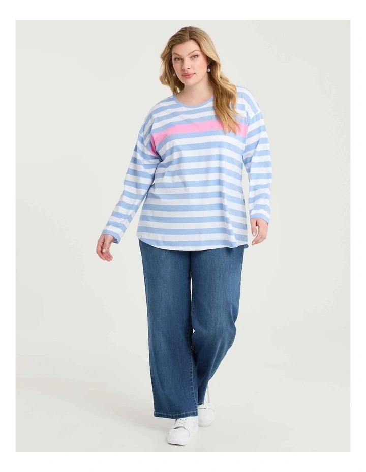 Cotton Pastel Stripe Top Periwinkle/white image 3