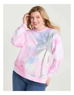 Cotton Palm Tie Dye Sweatshirt Print