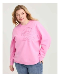 Cotton Flower Applique Sweatshirt Bergonia Pink