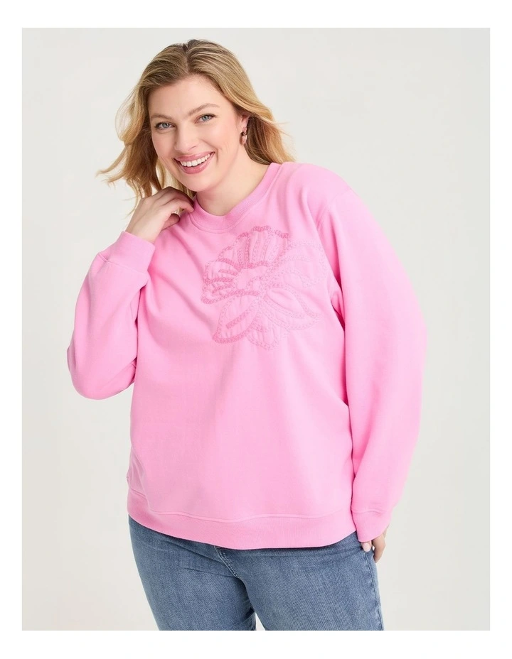 Cotton Flower Applique Sweatshirt Bergonia Pink image 4