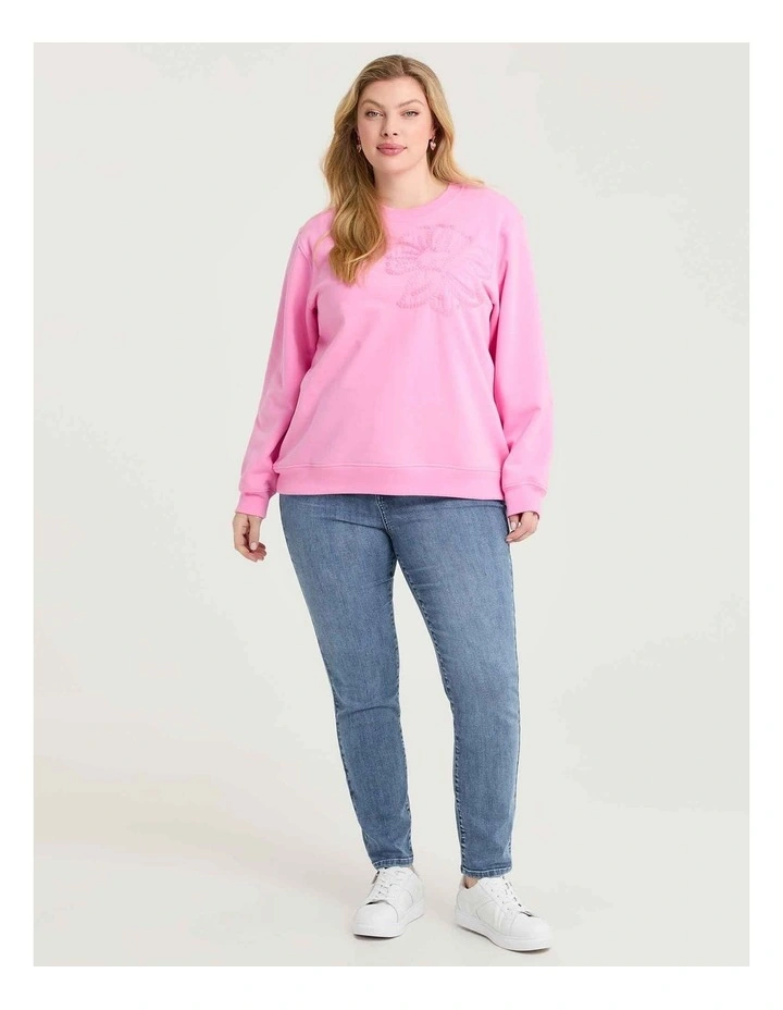 Cotton Flower Applique Sweatshirt Bergonia Pink image 5