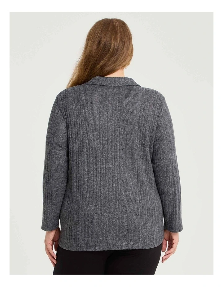 Cozy Rib Polo Top Charcoal Marle image 2