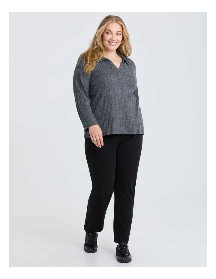 Cozy Rib Polo Top Charcoal Marle image 3
