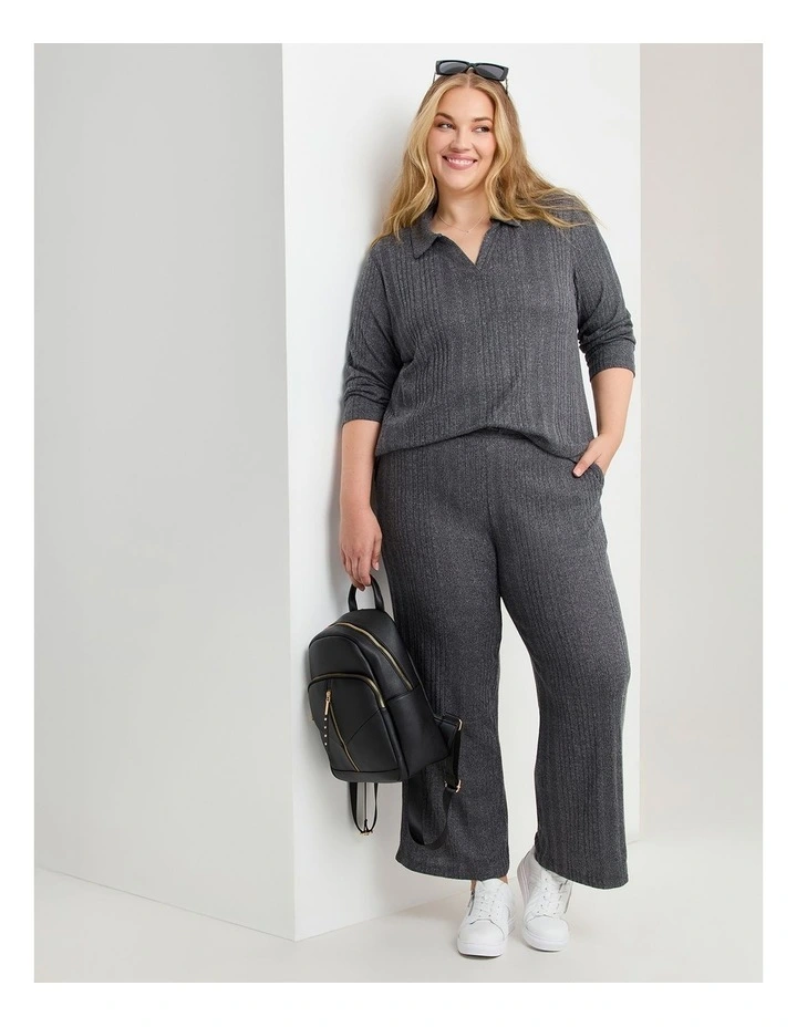 Cozy Rib Polo Top Charcoal Marle image 4