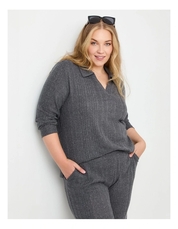 Cozy Rib Polo Top Charcoal Marle image 5