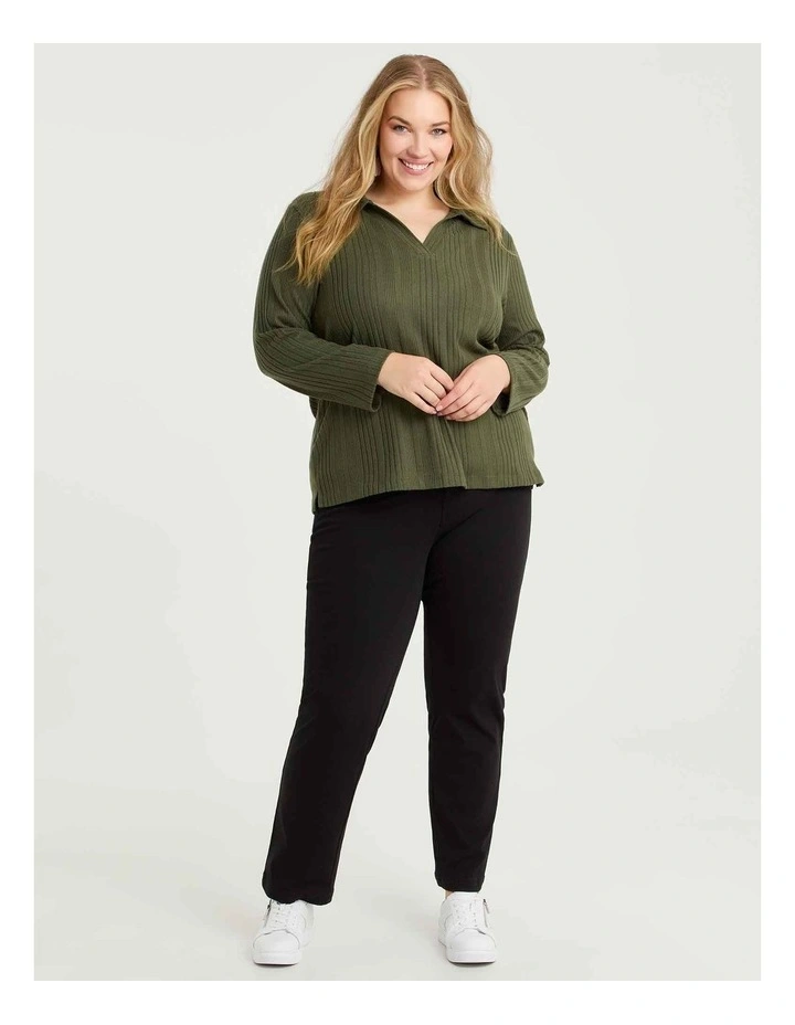 Cozy Rib Polo Top Willow Green image 3