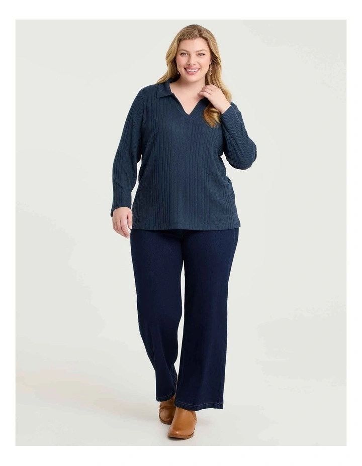 Cozy Rib Polo Top Denim image 3