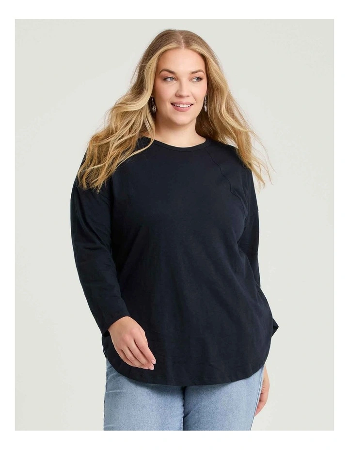 Cotton Hi-lo Seam Detail Top Navy image 1