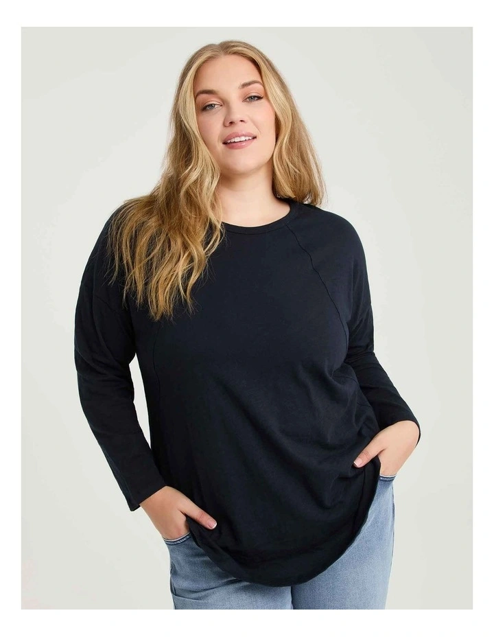 Cotton Hi-lo Seam Detail Top Navy image 3