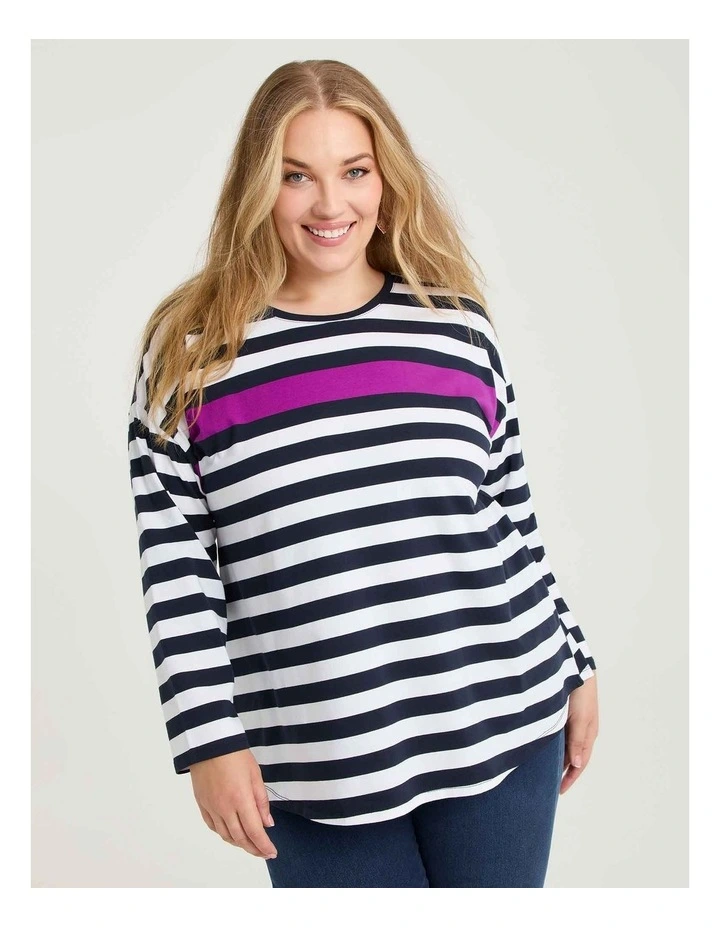 Cotton Colour Block Top Navy/white image 1