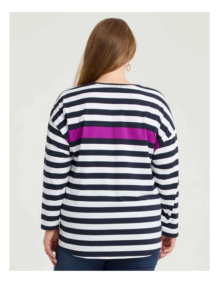 Cotton Colour Block Top Navy/white image 2